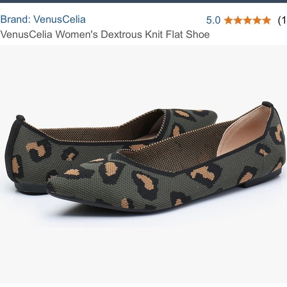 Women's Knit Flat Shoe‎ Leopard Olive